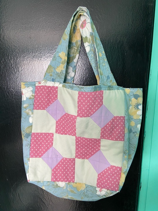 Handbags - Handmade Patchwork Floral Tote Bag in Mint, Pink & Lavender